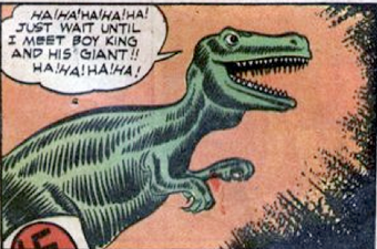 Illustration for article titled Batshit Golden Age comic reveals Hitler's lost superweapon: a robot T-Rex